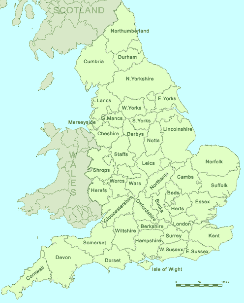 County Map of England UK 